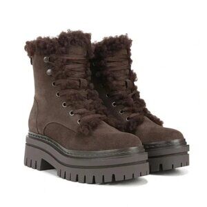 Sam Edelman Kyler Faux Fur Lined Warm Mocha Lace Up Chunky Sole Boots 9.5 NEW